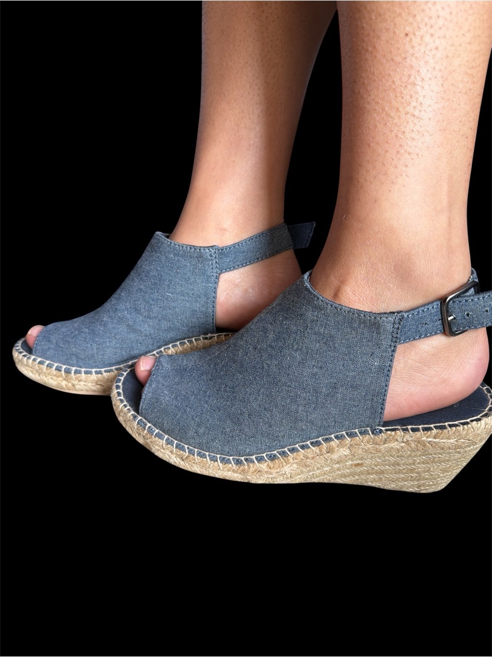 Gap Denim Blue Open-Toe Espadrille Wedge Sandals View 4